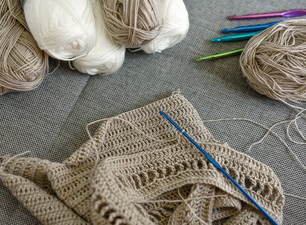 Crochet Female Hands Knitting Knitted Woolen Thread Handicraft Hobby Crochet — kuvapankkivalokuva