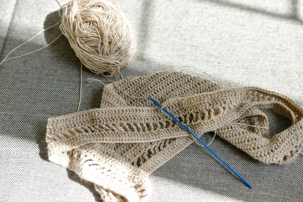 Crochet Female Hands Knitting Knitted Woolen Thread Handicraft Hobby Crochet — Foto Stock