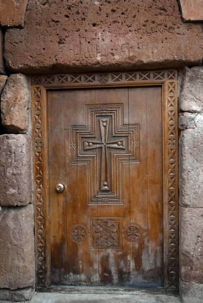 Старая Дверь Крестом Вход Деревянные Двери Церковь Крестом — стоковое фото