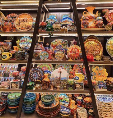 Typical Turkish souvenirs sold in souvenir shops on the side of the Turkish road.