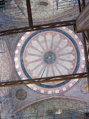 The interior of the dome of the Blue Mosque which is currently under renovation.