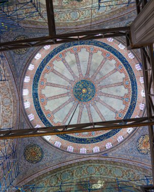 The interior of the dome of the Blue Mosque which is currently under renovation.