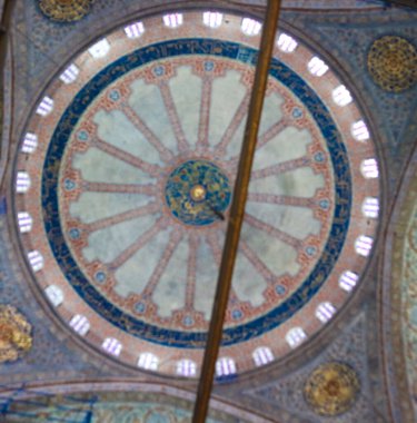 The interior of the dome of the Blue Mosque which is currently under renovation.
