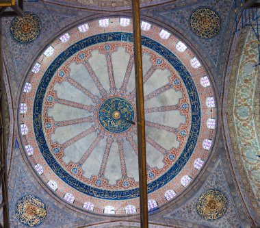 The interior of the dome of the Blue Mosque which is currently under renovation.