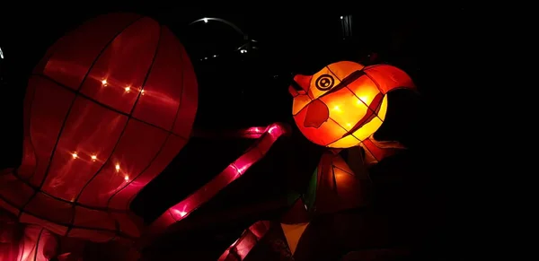 Beautiful Shot Red Lantern Colorful Lamps Night — Φωτογραφία Αρχείου