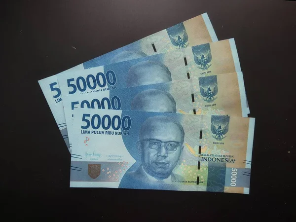 West Java July 2022 Pile Rupiah Notes Nominal Unit Fifty — Zdjęcie stockowe