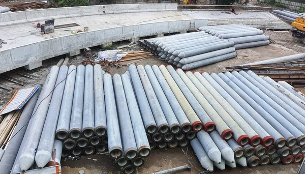 Pile Precast Concrete Spun Pile Construction Project Stockyard — Photo
