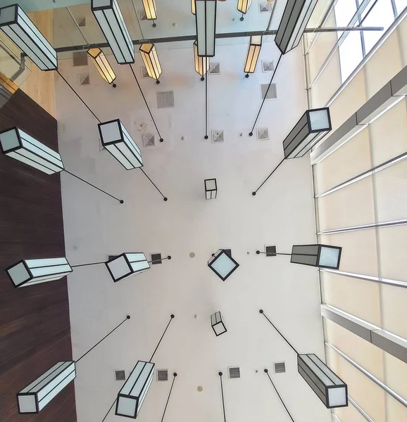 Rectangular Cube Chandelier Ceiling Interior — ストック写真