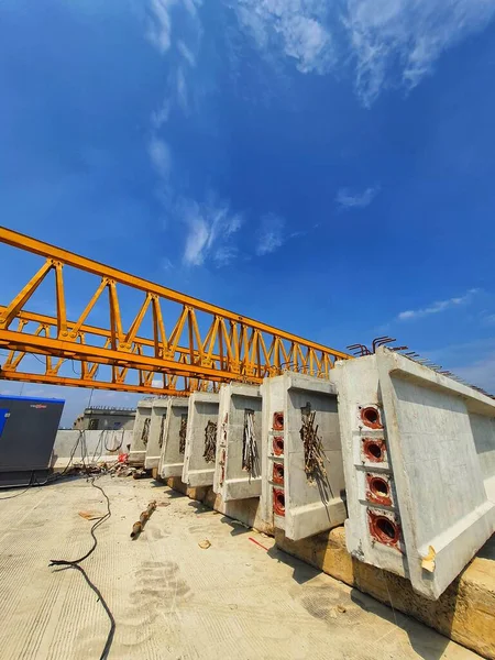 Several Girders Arranged Stockyard Preparation Erection Concrete Precast Girders Using — Foto Stock