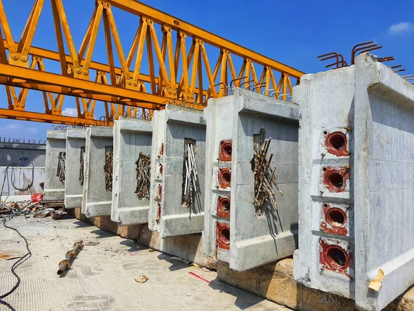 Several Girders Arranged Stockyard Preparation Erection Concrete Precast Girders Using — Foto Stock