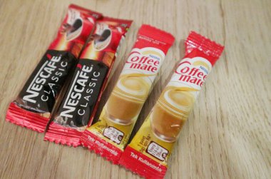 Nescafe coffee and creamer are often used for serving in hotel rooms.