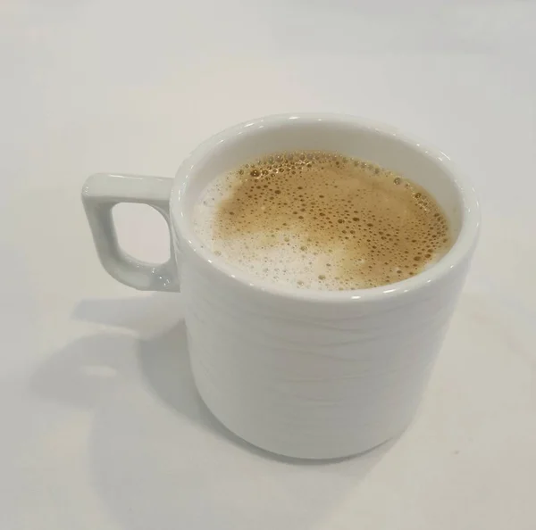 Glass Warm Cappuccino Adds Spirit Morning — 图库照片