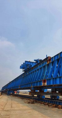 This is the steel structure of a launcher gantry that will be used for erection precast concrete I Girder. One of method for erection girder in construction project.