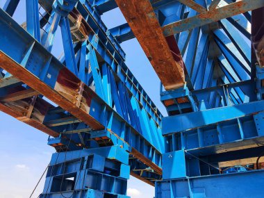 This is the steel structure of a launcher gantry that will be used for erection precast concrete I Girder. One of method for erection girder in construction project.