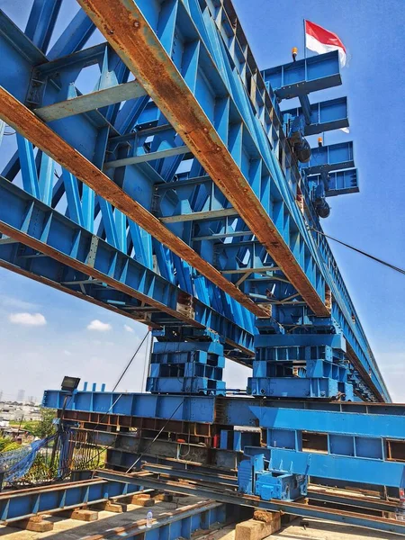 Steel Structure Launcher Gantry Used Erection Precast Concrete Girder One — Fotografia de Stock