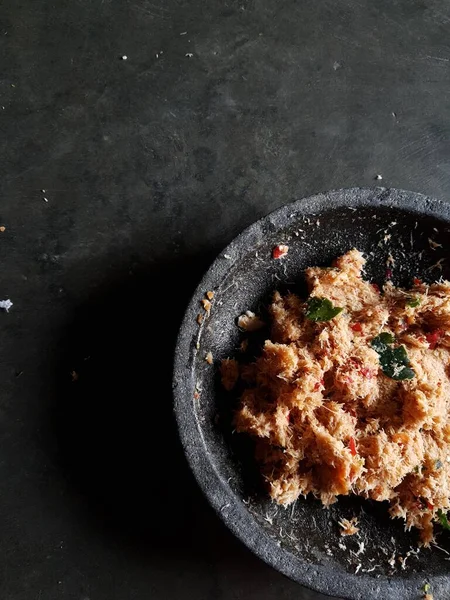 Grated Coconut Mixed Spices Consisting Garlic Chili Sugar Palm Sugar — Fotografia de Stock