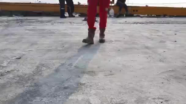 Woman Whose Legs Only Partially Visible Wearing Safety Shoes Construction — Stok video