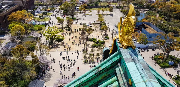 Jižní Pohled Hradu Ósaka Jak Vidět Střechy Která Zdobí Zlaté — Stock fotografie