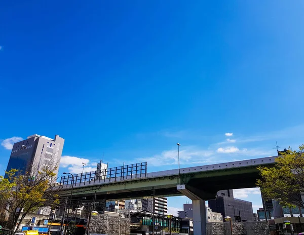 Vista Laterale Ponte Cavalcavia Osaka Mostra Una Trave Acciaio Alta — Foto Stock