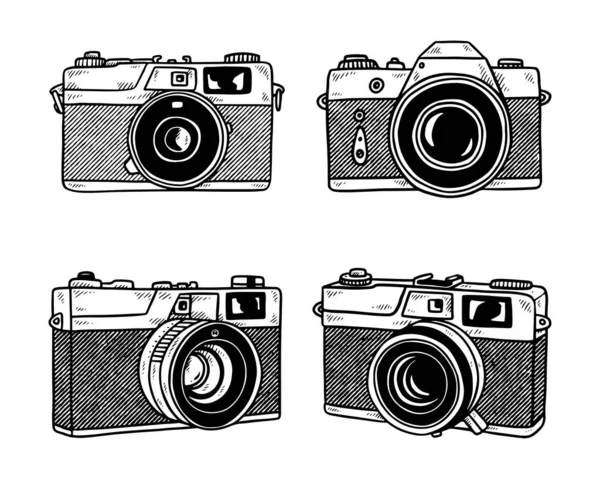 Set Camera Hand Drawn Illustration Vector — Stockový vektor