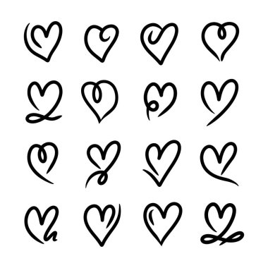 Kalp vektör el çizimi çizimi seti