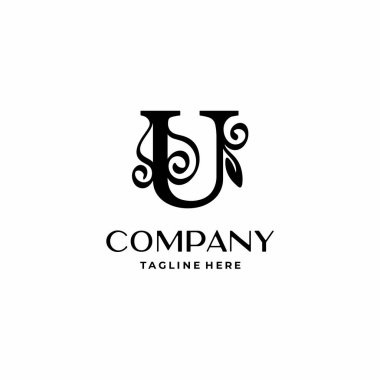 Süslü dekorasyon vektörüyle harf u logo tasarımı monogramı