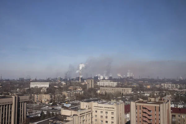 Panorama of the city in Ukraine with working factories