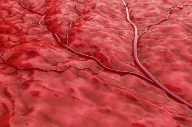 Nöroloji bunaması ve durum kılcal damarları beyni daraltıyor ya da beyindeki kırmızı kan damarlarını yırtıyor. Damarlardaki ve yaralardaki hasarı gösteriyor. Tıp ve bilim geçmişi. 3d illüstrasyon.