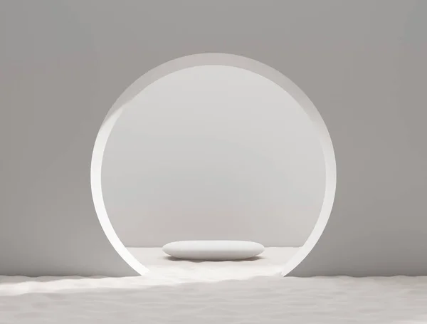 Stage Podium Stand White Stone Sand Spa Zen Scene Concept — 스톡 사진