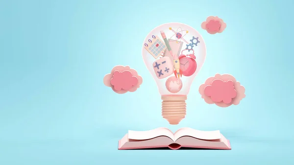 Open Mind Book Kid Imagine Creative Light Bulb Idea Float — 图库照片
