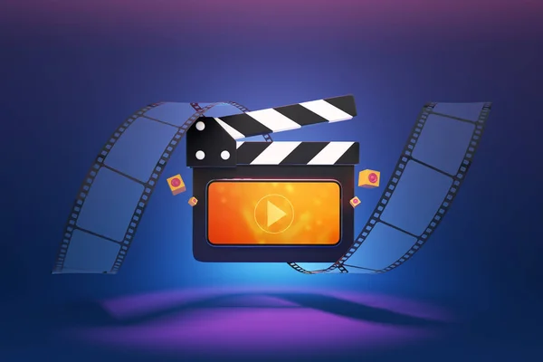 director movie film entertainment social media play online streaming service music television series library internet home public live record video on smartphone. clipping path. 3D Illustration.