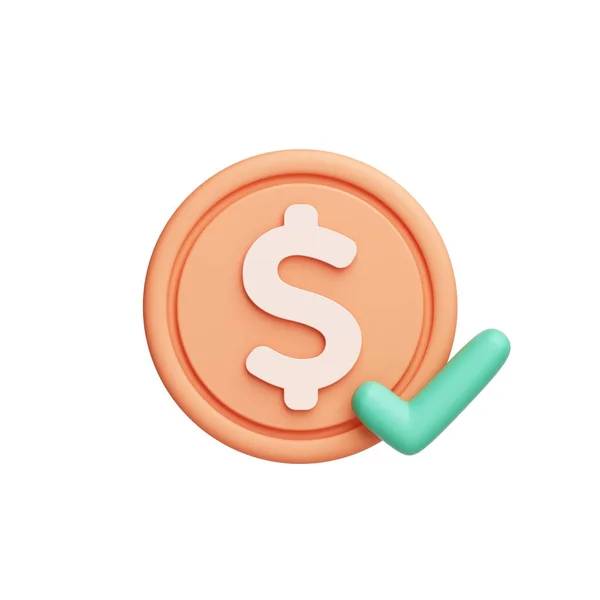 Money Coin Check Mark Object Financial Profit Income Business Icon — Foto Stock