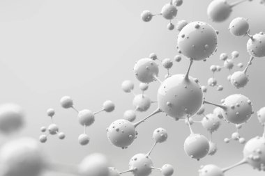 Abstract zoom white molecules atoms or virus mutate design. Clean pure structure for science experiment or medical in laboratory research background. education chemical reaction. 3d illustration.