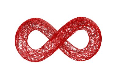 Spiral sonsuzluk kan kırmızı damarlar, arterler, aort birbirine dolanmış ip beyaz arka plan. Laboratuvarda tıp bilimi. Gen DNA 'sı ya da vasküler hastalık dolaşım sistemi. İzole kırpma yolu. 3B Görüntü.