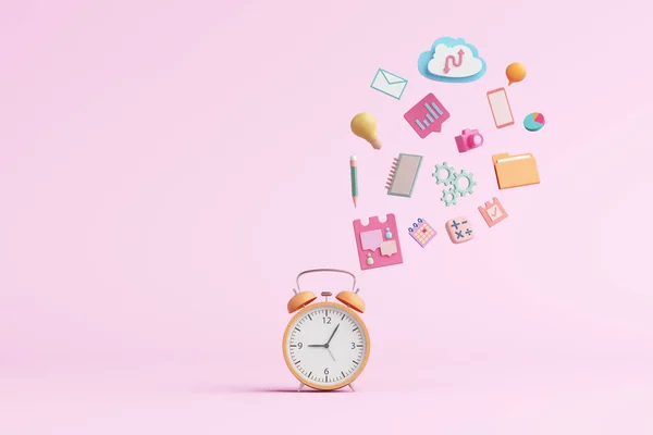 Alarm Clock Work Timetable Routine School Online Learning Idea Connect — Zdjęcie stockowe