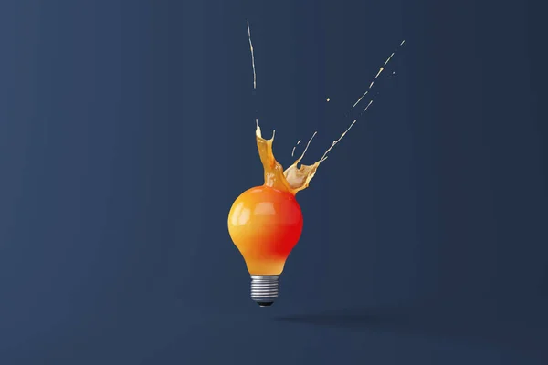 Lâmpada Edison Antigo Passado Splash Líquido Laranja Explodir Ideia Criativo — Fotografia de Stock