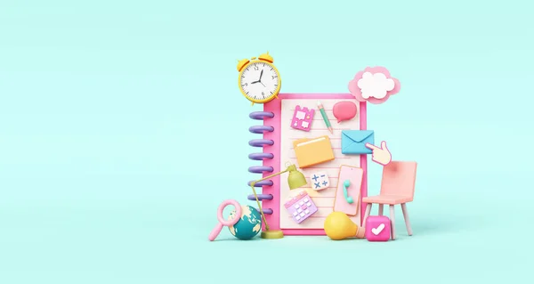 Pink Notebook Diary Kid Timetable Time Management Imagine Creative Clock — Foto de Stock