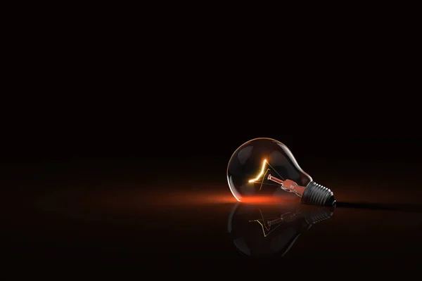 empty edison bulb no light bright red dim silhouette on black dark mysterious background. Energy and education concept. power or startup inspiration innovation .Copy space. 3D illustration.