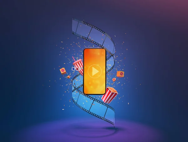 Party Watching Movies Cinema Online Entertainment Media Smartphone Popcorn Film — Fotografia de Stock