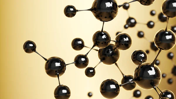 Molekulare Oder Atomare Struktur Glänzend Schwarz Goldbraun Hintergrund Abstraktes Konzept — Stockfoto