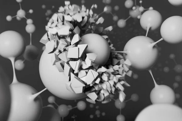 Molekül Atombombe Crash Explosion Kollisionstheorie Aufschlüsselung Winzige Stücke Mikroskop Wissenschaft — Stockfoto