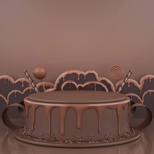 Торт Темно Шоколадна Підставка Подіумний Продукт Дисплей Залити Розтопленим Соусом — стокове фото