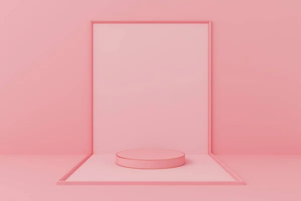 Platform Pink Pastel Stand Display Stick Short Circle Product Low — Stock Photo, Image