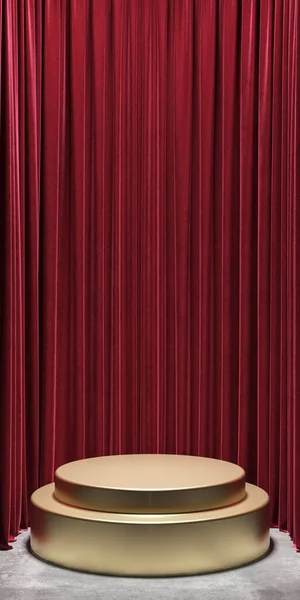 Podium Stand Display Product Loyal Luxury Red Curtain Background Showcase — ストック写真