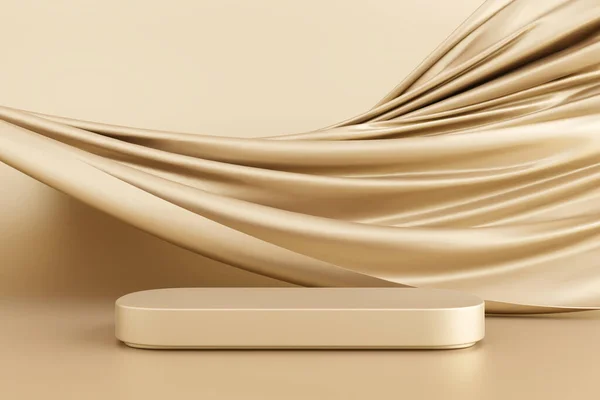 Golden Color Fabric Flow Luxury Elegant Stand Display Platform Product — ストック写真