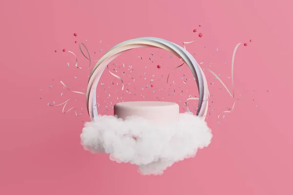 Pink Pastel Podium Display Cloud Float Rainbow Girly Girl Advertising — Foto de Stock