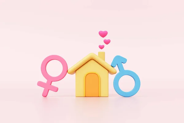 Feminino Masculino Símbolo Sexo Sexo Casa Coração Rosa Azul Pastel — Fotografia de Stock