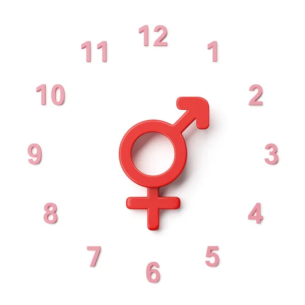 Time Clock Red Reflect Male Female Gender Symbol Love Theme — 图库照片