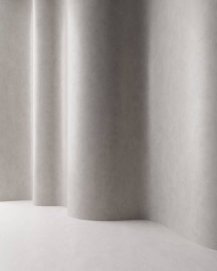 curve cement loft style background wall convex concave texture mortar plaster wash. surface material concrete wall corridor structure. architecture interior and exterior backdrop. 3D Illustration.
