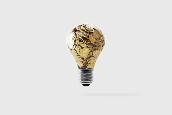 Idea Money Gold Coins Interior Light Bulb Edison Scattered Soft — ストック写真